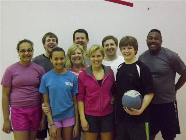 Some of the group playing "walley-ball" at the Y