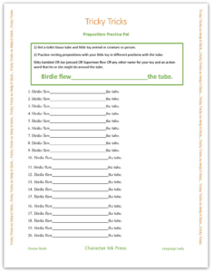 Preposition Practice Pal for Learning Prepositions! (Tricky Trick