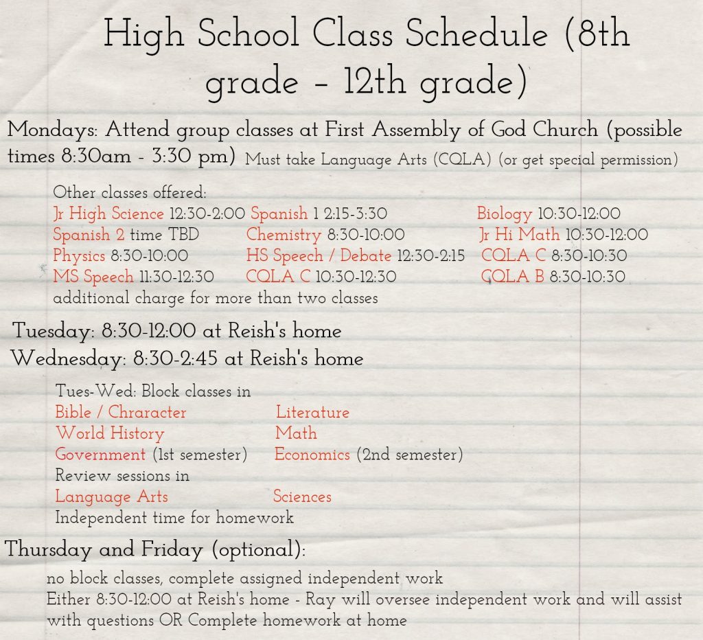 High School Class Schedule